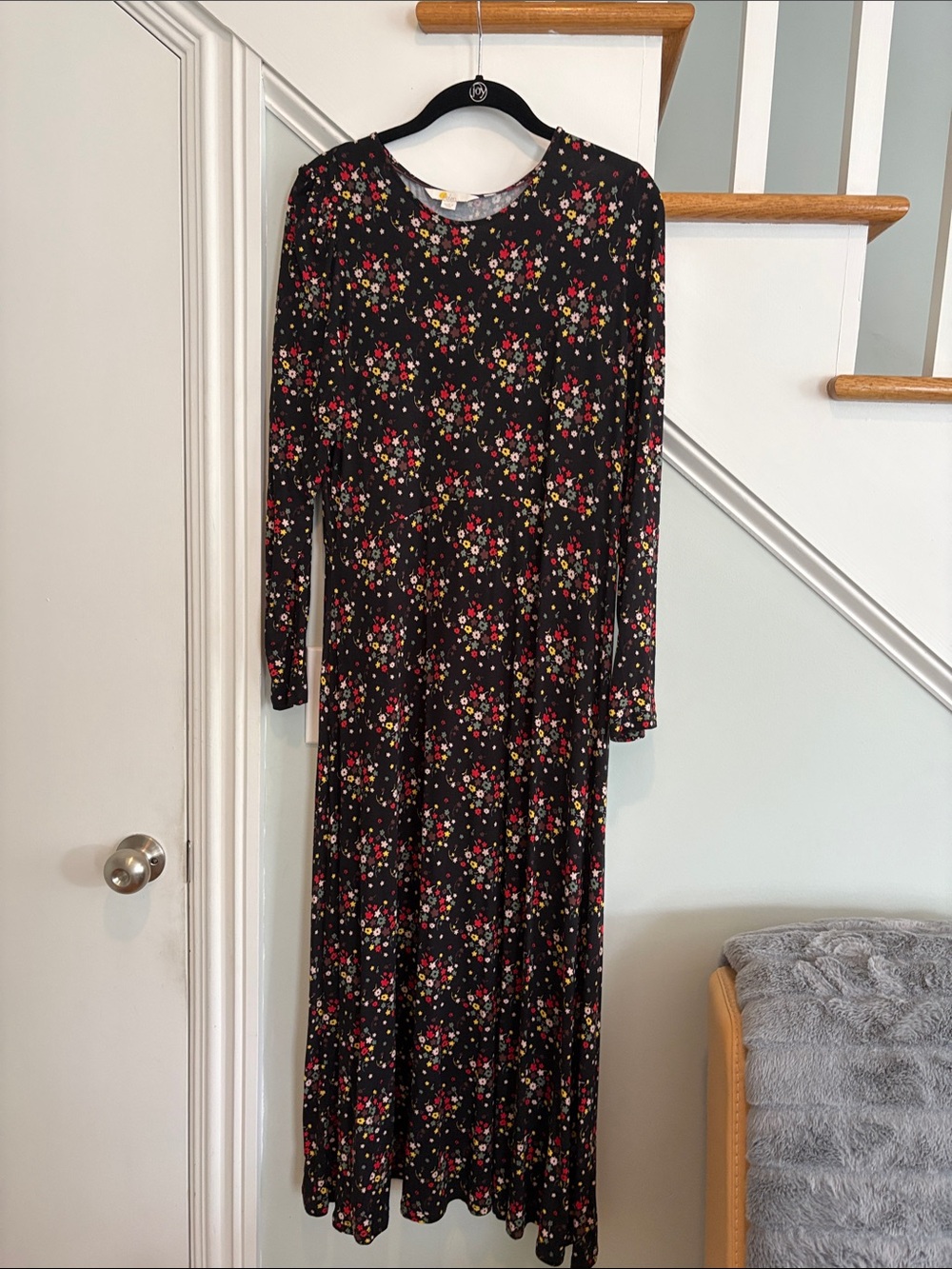 Boden Black Floral Maxi Dress with Red, Pink, Yellow and Green Accents